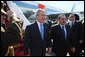 President George W. Bush walks with Egyptian President Hosni Mubarak after arriving at Sham El Sheikh International Airport, Wednesday, Jan. 16, 2008. White House photo by Eric Draper