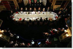 Mrs. Laura Bush joins members of the U.S.-Afghan Women's Council for a roundtable discussion Thursday, January 17, 2008, at Georgetown University in Washington, D.C. The U.S.-Afghan Women's Council promotes education, literacy, political participation, economic participation, and access to healthcare for women and children of Afghanistan. White House photo by Shealah Craighead