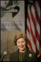 Mrs. Laura Bush delivers remarks to the U.S.-Afghan Women's Council Thursday, January 17, 2008, at Georgetown University in Washington, D.C. During her remarks, Mrs. Bush said, "Council initiatives have educated women judges and lawyers about Afghanistan's new constitution. Women parliamentarians have come to the U.S. to meet with members of Congress. Hundreds of midwives are being trained to help reduce Afghanistan's high maternal mortality rate. Micro-credit loans have been extended to Afghan entrepreneurs. Afghan women manage community banks, and attend graduate-level business seminars in the United States." White House photo by Shealah Craighead