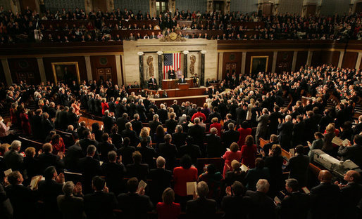 President George W. Bush receives a standing ovation during his 2008 State of the Union address Monday, Jan. 28, 2008, at the U.S. Capitol. White House photo by Joyce N. Boghosian