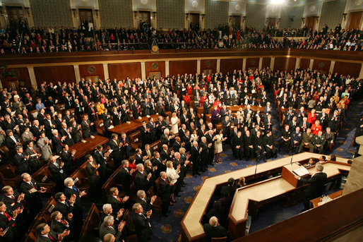 President George W. Bush is applauded during his State of the Union Address at the U.S. Capitol Monday evening, Jan. 28, 2008. White House photo by Shealah Craighead