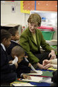 Mrs. Laura Bush visits a kindergarten classroom and participates in a reading lesson Wednesday, Jan. 30, 2008, at Holy Redeemer School in Washington, D.C. White House photo by Shealah Craighead