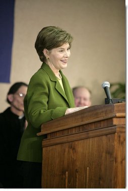 Mrs. Laura Bush delivers a speech Wednesday, Jan. 30, 2008, at Holy Redeemer School in Washington, D.C. White House photo by Shealah Craighead