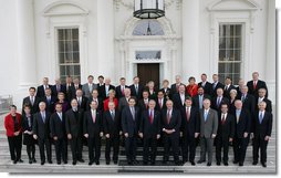 President George W. Bush participates in a photo opportunity with the National Governors Association Monday, Feb. 25, 2008, on the North Portico steps of the White House. White House photo by Chris Greenberg