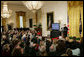 Mrs. Laura Bush addresses guests Tuesday, Feb. 26, 2008 in the East Room of the White House, during the launch of the National Endowment for the Humanities’ Picturing America initiative, to promote the teaching, study, and understanding of American history and culture in schools. White House photo by Chris Greenberg