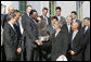 President Bush shakes hands with Boston Red Sox David Ortiz during a ceremony honoring the 2007 World Series Champion Boston Red Sox, Wednesday, Feb. 27, 2008, on the South Lawn of the White House. White House photo by Chris Greenberg