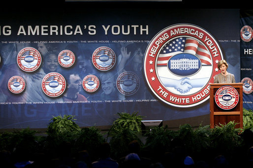 Mrs. Laura Bush delivers her remarks Thursday, Feb. 28, 2008, at the regional conference on Helping America's Youth at the Portland Center for the Performing Arts in Portland, Ore. White House photo by Shealah Craighead