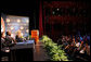 Mrs. Laura Bush listens to a panel discussion, flanked by NBA player Greg Oden, left, and student, Shantel Monk, Thursday, Feb. 28, 2008, at the regional conference on Helping America's Youth at the Portland Center for the Performing Arts in Portland, Ore. Also joining Mrs. Bush, at right, are Oregon Governor Theodore (Ted) Kulongoski and his, wife, Mrs. Mary Oberst. White House photo by Shealah Craighead