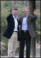 President George W. Bush and Prime Minister Anders Fogh Rasmussen of Denmark wave to the media at the conclusion of their press availability at The Bush Ranch in Crawford, Texas, Saturday, March 1, 2008, in Crawford, Texas. White House photo by Shealah Craighead