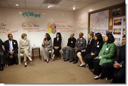 Mrs. Laura Bush meets with New Orleans' young professional leaders during a discussion Monday, March 3, 2008 in New Orleans, to highlight the upsurge in civic involvement and the grassroots leadership of young professionals to help rebuild their community. White House photo by Shealah Craighead