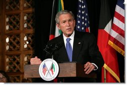 President George W. Bush delivers remarks at the Kuwait-America Foundation's Stand for Africa Gala Dinner Wednesday, March 12, 2008, at the Residence of the Ambassador of Kuwait. President Bush spoke about the President's Malaria Initiative (PMI) and the importance of fighting malaria in Africa. White House photo by Chris Greenberg