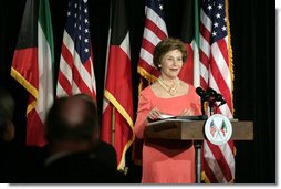 Mrs. Laura Bush delivers remarks at the Kuwait-America Foundation's Stand for Africa Gala Dinner Wednesday, March 12, 2008, at the Residence of the Ambassador of Kuwait. White House photo by Shealah Craighead