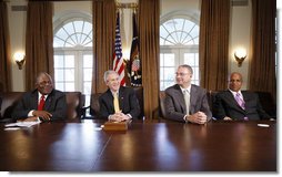 President George W. Bush and Caribbean leaders Prime Minister Hubert Ingraham of the Bahamas, Prime Minister David Thompson of Barbados and Belize Prime Minister Dean Barrow meet in the Cabinet Room Thursday, March 20, 2008, at the White House. White House photo by Eric Draper