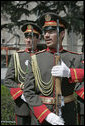 Members of an Afghanistan military honor guard sing their national anthem Thursday, March 20, 2008 during a ceremony in honor of the arrival of Vice President Dick Cheney. The Vice President’s visit to Kabul comes at a critical time as allied members of NATO consider their future commitments to the young democracy’s development. White House photo by David Bohrer