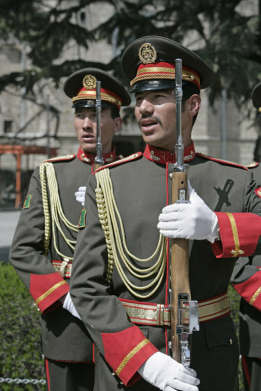 Members of an Afghanistan military honor guard sing their national anthem Thursday, March 20, 2008 during a ceremony in honor of the arrival of Vice President Dick Cheney. The Vice President’s visit to Kabul comes at a critical time as allied members of NATO consider their future commitments to the young democracy’s development. White House photo by David Bohrer