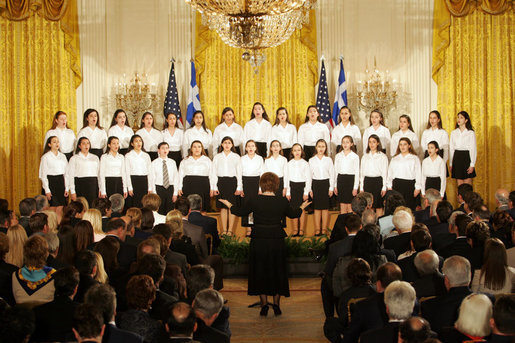 The Greek Orthodox Archdiocesan Metropolitan Youth Choir performs at the Celebration of Greek Independence Day Tuesday, March 25, 2008, in the East Room of the White House. White House photo by Joyce N. Boghosian