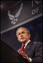 President George W. Bush addresses his remarks on the Global War on Terror Thursday, March 27, 2008, at the National Museum of the United States Air Force in Dayton, Ohio. White House photo by Eric Draper