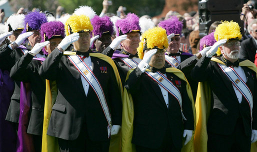 Members of the Knights of Columbus salute during the welcoming ceremony for Pope Benedict XVI, Wednesday, April 16, 2008, on the South Lawn of the White House. White House photo by Shealah Craighead