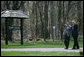 President George W. Bush and South Korean President Lee Myung-bak wave to the press after concluding a joint press availability Saturday, April 19, 2008, at the Presidential retreat at Camp David, Md. White House photo by Shealah Craighead