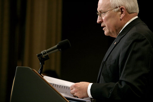 Vice President Dick Cheney delivers remarks on U.S. economic and national security policy issues Monday, April 21, 2008, to the Manhattan Institute in New York. White House photo by David Bohrer