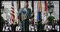 President George W. Bush smiles as he delivers remarks to the Members of the Wounded Warrior Project's Soldier Ride Thursday, April 24, 2008, on the South Lawn of the White House. The ride provides rehabilitative cycling events for severely injured service members, affording many of the combat-wounded veterans a way to return to an active lifestyle. White House photo by Patrick Tierney