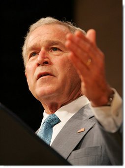 President George W. Bush delivers remarks Thursday, April 24, 2008, during the White House Summit on Inner-City Children and Faith-Based Schools at the Ronald Reagan Building and International Trade Center.  White House photo by Chris Greenberg