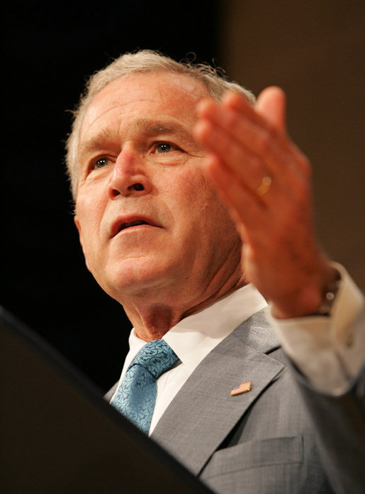 President George W. Bush delivers remarks Thursday, April 24, 2008, during the White House Summit on Inner-City Children and Faith-Based Schools at the Ronald Reagan Building and International Trade Center. White House photo by Chris Greenberg