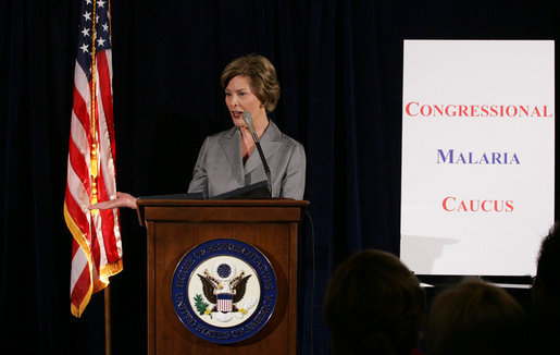 Mrs. Laura Bush addresses members of the Congressional Malaria Caucus on President Bush's Malaria Initiative Thursday, April 24, 2008, at the U.S. Capitol in Washington, D.C. White House photo by Shealah Craighead