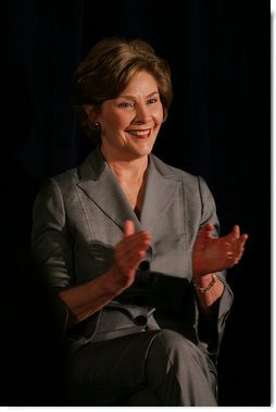 Mrs. Laura Bush applauds a fellow speaker at the Congressional Malaria Caucus Thursday, April 24, 2008, at the U.S. Captiol in Washington, D.C., where she delievered a report on President Bush's Malaria Initiative. White House photo by Shealah Craighead