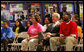 President George W. Bush joins members at the Northwest Boys & Girls Club in Hartford, Conn., Friday, April 25, 2008, during a program presentation for Malaria Awareness Day. President Bush later reviewed projects that the Boys & Girls Club members made about the prevention and treatment of malaria. White House photo by Chris Greenberg