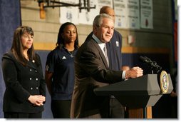 President George W. Bush gestures as he addresses his remarks in honor of Malaria Awareness Day Friday, April 25, 2008, during his visit to the Northwest Boys & Girls Club in Hartford, Conn., where the Boys & Girls members were learning about the cause and prevention of malaria. Earlier in the day President Bush signed a proclamation on the United States commitment to help fight malaria in Africa and around the world. White House photo by Chris Greenberg