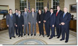 President George W. Bush meets with Co-Chairs of the U.S. Brazil CEO Forum Monday, April 28, 2008, in the Oval Office. Said the President afterwards, "It is my honor to welcome the U.S.-Brazil CEO Forum here to Washington. It's an indication of the importance that we both place on our bilateral relations. Brazil is a very powerful, very important country in our neighborhood, and it's really important for this administration and future administrations to work closely with the Brazilian government, like it is important for our respective business communities to work closely together." White House photo by Chris Greenberg