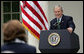 President George W. Bush laughs as he takes a question from a journalist Tuesday, April 29, 2008, during a news conference in the Rose Garden of the White House. White House photo by Shealah Craighead