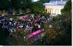 Guests are seen in the Rose Garden at a dinner in honor of Cinco de Mayo hosted by President George W. Bush and Mrs. Laura Bush Monday, May 5, 2008, at the White House. White House photo by Chris Greenberg