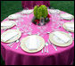 A table is set for the dinner in honor of Cinco de Mayo hosted by President George W. Bush and Mrs. Laura Bush in the Rose Garden Monday, May 5, 2008, at the White House. White House photo by Chris Greenberg