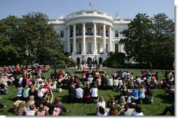 Guests sit on the South Lawn of the White House Tuesday, May 6, 2008, as President George W. Bush delivers remarks in celebration of Military Spouse Day, recognizing the impact spouses have on service members and honoring their volunteer service in educational, social and community endeavors.  White House photo by Chris Greenberg