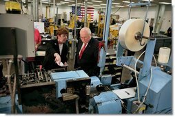 Vice President Dick Cheney tours the Philadelphia Regional Financial Center with Director Betty Belinsky Thursday, May 8, 2008, in Philadelphia. The center will print 12 million checks this month for disbursement to U.S. citizens as part of the Economic Stimulus Act of 2008.  White House photo by David Bohrer