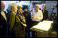 Mr. Mordechi Eliav leads Mrs. Laura Bush and Mrs. Aliza Olmert on a visit of the Western Wall in Jerusalem Wednesday, May 14, 2008. White House photo by Shealah Craighead