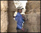 Mrs. Laura Bush pauses during her tour of Masada National Park Thursday, May 15, 2008. The palatial fortress built by King Herod of Judea, sits atop a plateau overlooking the Judean Desert. White House photo by Joyce N. Boghosian