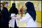 Mrs. Laura Bush meets medical personnel Friday, May 16, 2008, during her tour of the King Fahd Medical City facility in Riyadh, Saudi Arabia, where she discussed the success and progress of the U.S.-Saudi Partnership for Breast Cancer Awareness and Research. White House photo by Shealah Craighead