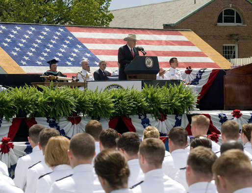 Vice President Dick Cheney addresses graduates of the U.S. Coast Guard Academy, Wednesday, May 21, 2008, in New London, Conn. White House photo by David Bohrer