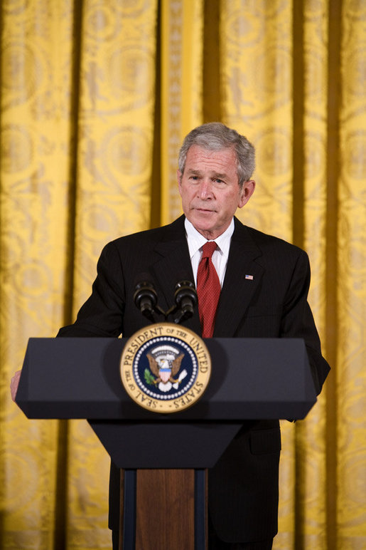 President George W. Bush delivers remarks on Cuba Wednesday, May 21, 2008, during a Day of Solidarity with the Cuban People. The commemoration, held in the East Room of the White House, was held to coincide with a period in Cuban history that marks the Cuban Independence Day, the death of Jose Marti and the death of Pedro Luis Boitel, the day seeks to focus international attention on the denial of fundamental freedoms to the Cuban people. White House photo by Chris Greenberg