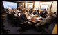 President George W. Bush is briefed on the upcoming 2008 hurricane season during a Homeland Security Council meeting Friday, May 23, 2008, in the Situation Room of the White House. White House photo by Eric Draper