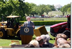 President George W. Bush delivers remarks on recognition of World Trade Week Friday, May 23, 2008, on the South Lawn of the White House.  White House photo by Joyce N. Boghosian