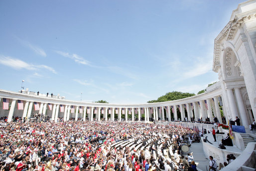 President George W. Bush delivers remarks during a Memorial Day commemoration ceremony Monday, May 26, 2008, at Arlington National Cemetery in Arlington, VA. White House photo by Chris Greenberg