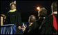 Mrs. Laura Bush smiles during applause after delivering the commencement speech for the Class of 2008 Thursday, May 29, 2008, at Enterprise High School in Enterprise, Alabama. White House photo by Shealah Craighead