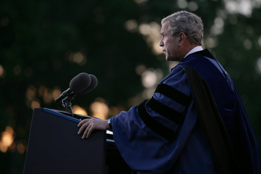 President George W. Bush addresses graduating seniors, faculty and guests as he gives the commencement address to the Class of 2008 at Furman University in Greenville, SC. White House photo by Chris Greenberg