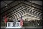 Mrs. Laura Bush delivers remarks to US troops during her visit to Bagram Air Force Base Sunday, June 8, 2008, in Bagram, Afghanistan. White House photo by Shealah Craighead