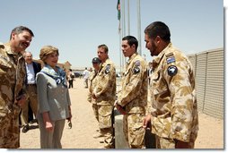 Mrs. Laura Bush greets New Zealand troops during her welcoming ceremony Sunday, June 8, 2008, at the Bamiyan Provincial Reconstruction Team Base. New Zealand’s military took over the Afghanistan military compound from U.S. troops in 2003. White House photo by Shealah Craighead