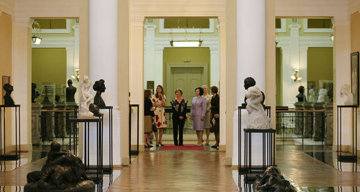 Mrs. Laura Bush and Slovenia's First Lady Barbara Miklic Turk, right, tour the National Gallery of Slovenia Tuesday, June 10, 2008 in Ljubljana, Slovenia. White House photo by Shealah Craighead